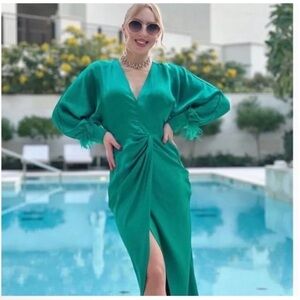 Zara FEATHER SATIN EFFECT DRESS size small